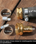 Female Garden Hose End Repair Connector With Clamps Fits Three Quarter And Five Eighths Inch Brass Hose Fittings