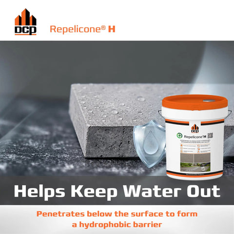 Real Deal Penetrating Concrete Sealant For Driveways And Garage Floors Top Shelf container next to moisture-repellent concrete.