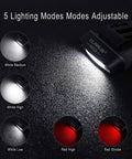 Rechargeable Motion Sensor Cap Visor Light with 100 Lumen COB LED clip on showing five adjustable modes including red night light.