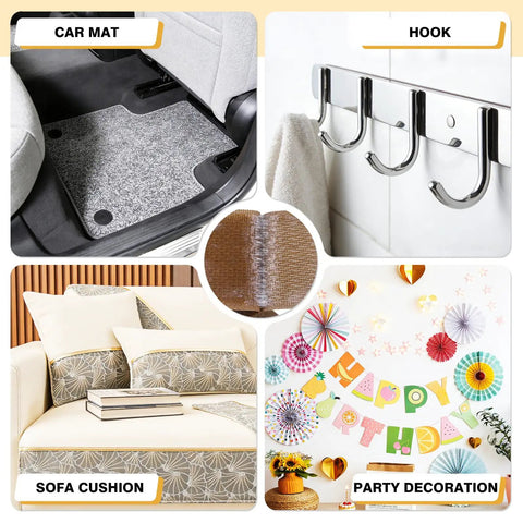 Brown 2 X 5 Inch Heavy Duty Hook And Loop Strips With Sticky Back Adhesive Mounting Tape For Furniture Cabinets And Wood Surfaces used for car mat, hooks, sofa cushion, and party decoration.