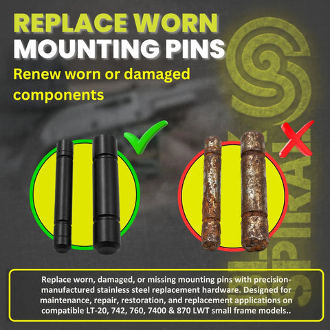 Black Steel Mounting Pins Set For Remington LT-20 LT-20 Special 742 760 7400 870 LWT Small Frame Models Replacement Hardware Two Pack With Rugged Build And Easy Install For Reliable Fit, black steel pins shown beside worn originals