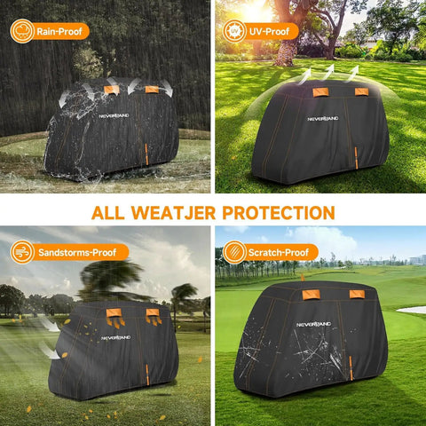 Four Passenger Golf Cart Cover Heavy Duty 420D Waterproof All Weather Protection with Zipper Doors fits EZGO Yamaha Club Car.