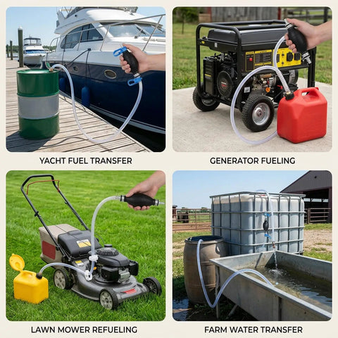 Portable Manual Gas Transfer Pump With Five Eighth Inch High Flow Siphon Hose And Dual PVC Hoses For Quick Gas And Water Transfer, Easy Hand Pump Sucker Tool For Fast Liquid Transfer used for yacht fuel transfer