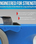 Close-up of Pro-Grade Ratcheting Cable Slitter blade with adjustable cutting depth details and steel construction.