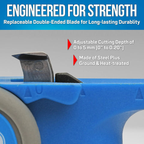 Close-up of Pro-Grade Ratcheting Cable Slitter blade with adjustable cutting depth details and steel construction.