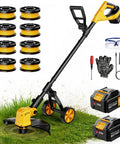 Cordless String Trimmer With Wheels, 14-Inch Cut, Dual 21V 3.0Ah Batteries, 750W Electric Weed Eater and accessories