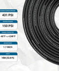 Black 1/4 Inch Air Line Tubing Nylon PA12 32.8Ft DOT Approved shown with specifications and coiled design