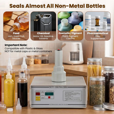 Handheld Induction Sealer For Flat And Spout Caps 10 To 50 mm Portable Bottle Finisher 110V Runs Tight And Smooth Sealing Aluminum Foil On Non Metallic Containers Slick Build Comfort Grip Handle Compact Design Fits Any Workspace
