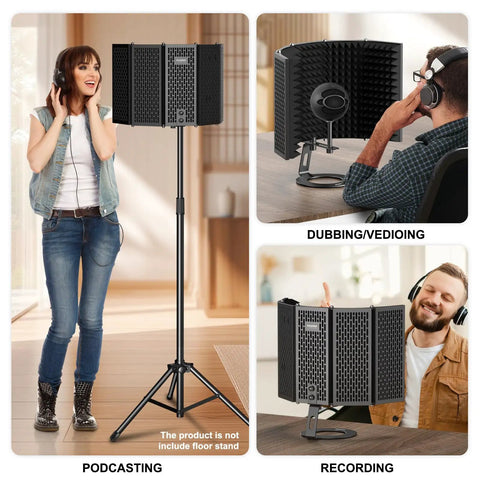 Foldable Microphone Isolation Shield With Triple Sound Insulation for Clear Vocals, Reflection Filter in Recording Studio Scenarios