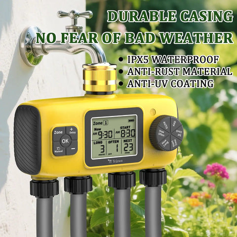 Smart Four Zone Garden Hose Timer with Four Independent Outlets Brass Inlet for Lawn Yard and Garden Sprinklers