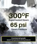 Pro Commercial Steam Cleaner 1800 Watt Steel Body Delivers Killer 305 Degree Vapor And Strong 70 Psi Force slicking 300°F steam into car upholstery.