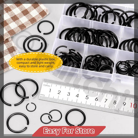 Precision 150Pcs Round Wire C Clips Set In 10 Sizes M10 To M26 GB8952 Retainer Clips Kit Black Internal Snap Rings with ruler and storage box