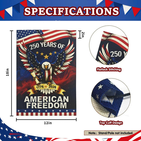 250th Anniversary USA Garden Flag Outdoor Double Sided Totally Patriotic Banner 12 x 18 Inch Eagle Stars and Stripes Design