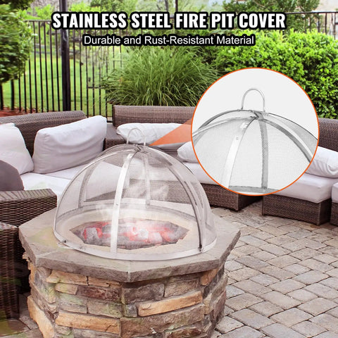 36-Inch Fire Pit Spark Screen Lid Round Stainless Steel Fire Ring Cover For Outdoor Pits on stone fire pit