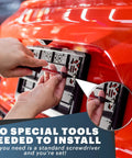 Installing Heavy Duty Stainless Steel License Plate Screws Rustproof Bolts with a screwdriver on a vehicle.