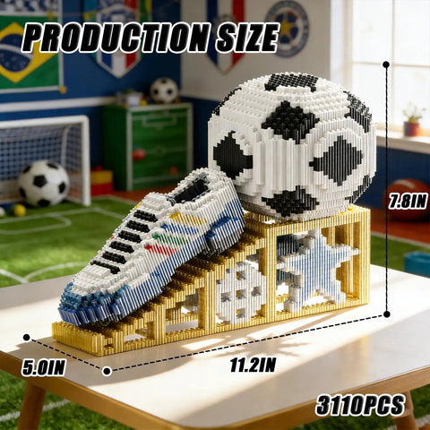 Dope 2026 Soccer Ball Building Block Set With Sport Sneaker And Luminous Crystal Shoe Realistic Mini Soccer Display On Golden Stand STEM Bricks DIY Educational Toy For World Cup Fans Teens And Adults, 3110 pcs, 11.2 x 5 x 7.8 in