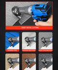 Powerful Cordless Electric Metal Shears With Rechargeable Battery And Adjustable Speed For Cutting Iron Copper Steel Aluminum Sheets in use on sheet metal.