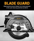 Pro Grade Corded Circular Saw 1200W With 4800Rpm Motor And 185mm 24 Tooth Blade showing blade guard for safety during use.