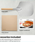 Pizza peel, stone, and digital cookbook for Indoor Pizza Oven That Makes 12 Inch Pizzas Fast, Reaches Up To 800 Degrees Fahrenheit.