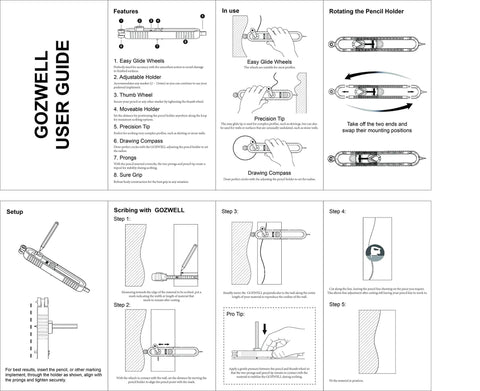 Contour Scribe Tool With Lock For Pencil For Woodworking, Precise Edge And Corner Measuring Profile Duplicator user guide instructions