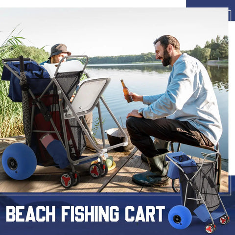 Foldable Beach Cart With 12 Inch Balloon Wheels That Rolls Smooth On Sand And Grass 100 Pound Capacity Wagon With Aluminum Frame