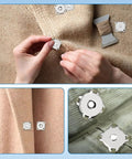 40 Sets Magnetic Snaps 14mm Silver Clasps Set For Purses And Totes, Fabric DIY Crafts, Sewing Supplies, Clothes And Leather Projects, Scrapbooking Closures, Durable Metal Button Closures shown being installed on fabric with close-up views.
