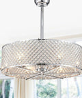 HomeStock Miyaka Ch6-Lighted Ceiling Fan with Crystal Tr Drum Shade, Remote Control, close-up of crystal drum shade