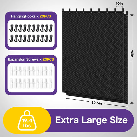 Badass Heavy Duty Extra Large Sound Dampening Blanket 2 Pack 96 By 80 Inches with hanging hooks and expansion screws for quick install.
