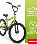 Growth Ready Kid Bike With 20 Inch Wheels, rugged BMX style, durable frame in bold glossy green with black accents, single-speed