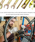 Mechanic using On The Go 7 Piece Motorcycle Repair Tool Kit With Wrench Pliers And Screwdrivers For Emergency Roadside Fixes