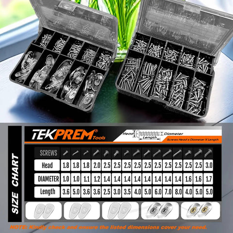 All-In-One Eyeglass Repair Kit With Magnetic Driver, Small Phillips And Flathead Bits, 15 Assorted Screws, 10 Silicone Nose Pads