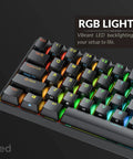 Compact Hot Swappable Mechanical Gaming Keyboard Featuring Sixty One Keys Smooth Gateron Switches Fire Rgb Backlighting close-up view of keys.