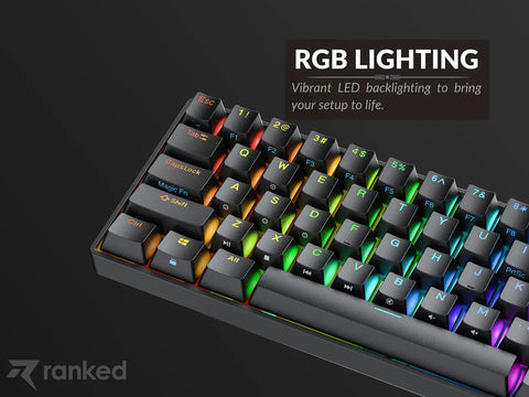 Compact Hot Swappable Mechanical Gaming Keyboard Featuring Sixty One Keys Smooth Gateron Switches Fire Rgb Backlighting close-up view of keys.