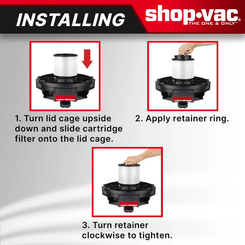 Installation steps for 2-Pack Reusable Large Wet And Dry Vacuum Cartridge Filter For Heavy Duty Cleanup At Home, Garage Or Workshop.