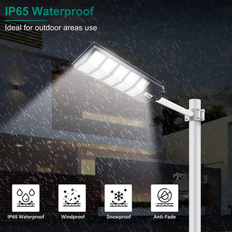 500W Solar Street Light With 360 LED Flood Beam 6000K Cool White Motion Sensor And Dusk To Dawn IP65 Waterproof Outdoor