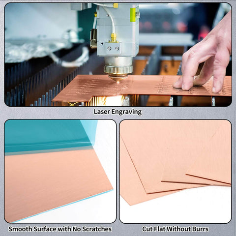 Laser engraving on Four Pack Copper Sheets 8 By 8 Inches 24 Gauge 0.5mm with Double Sided Protective Film