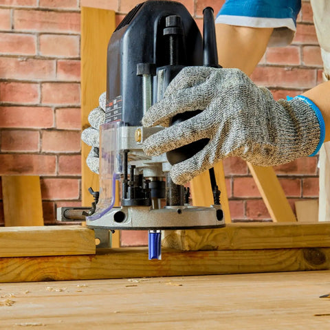 Heavy Duty Pattern Flush Trim Router Bit Set Featuring 1/4 Inch Shank And Bottom Bearing Kit For Laminate Veneer Edging in use.