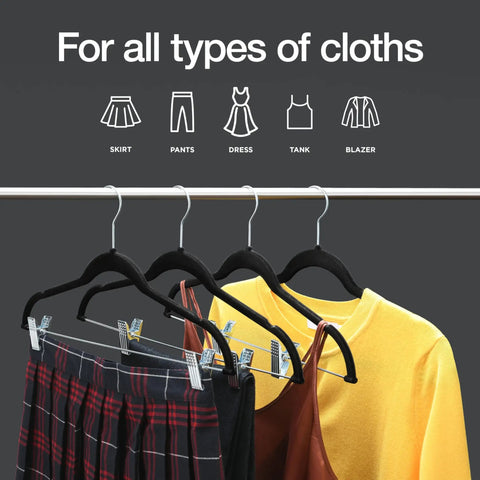 Ultra Thin Velvet No Slip Pants Hangers With Clips 10 Pack Space Saving Non Slip Hangers For Pants Skirts Coats Dresses Tank Tops And Clothes Felt Finish holding various garments