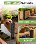 Beefy Wood Corner Brackets Set For Raised Garden Beds with heavy-duty metal corners, showing installation on wooden garden bed, rust resistant.