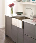 Modern kitchen with Polished Chrome Edge Pull Cabinet Handle For Flat Panel Cabinets 3 Inch Center To Center 76 mm installed