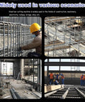 Workers using Heavy Duty Portable Electric Hydraulic Rebar Cutter Steel Bar Scissor Shear Tool on a construction site.