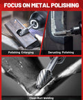 EZARC tungsten carbide burr set, 1/4 in shank, 5-piece double-cut rotary bits; shown for polishing, derusting, and welding.