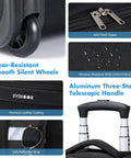 Close-up of features of Rolling Laptop Backpack With Wheels For Travel, 17.7 Inch Carry On Wheeled Backpack, showing details like silent wheels and telescopic handle.