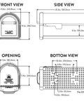 Dimensions diagram of Hillsborough Heavy Duty Post Mounted Mailbox In Black With Magnetic Latch Weatherproof Galvanized Steel Curbside Mailbox