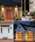 Two Pack Dusk To Dawn Outdoor Wall Sconces Gooseneck Barn Lights In Oil Rubbed Bronze illuminating porch, garage, entryway at night