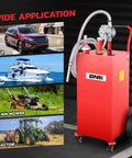 Big 35 Gallon Gas Caddy With Wheels, Heavy Duty Fuel Tank For Cars, Lawn Mowers, ATVs And Boats, Two Way Rotary Hand Pump