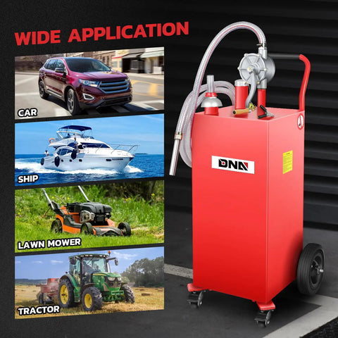 Big 35 Gallon Gas Caddy With Wheels, Heavy Duty Fuel Tank For Cars, Lawn Mowers, ATVs And Boats, Two Way Rotary Hand Pump