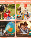 Kids camping set 50 piece with tent space projector flashlight toy gear, children playing outdoors and indoors