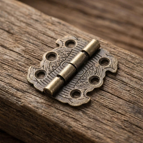 Mini Butterfly Hinges With 90 Degree Folding And Smooth Rotation Zinc Alloy 20 Pcs Vintage Bronze on wooden chest