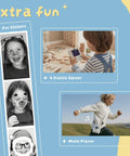 Kids Instant Print Camera With Zero Ink Thermal Printing And Four Paper Rolls For Real Photos On The Go No Ink Cartridges Needed Choose Grayscale Dot Matrix Or Sketch Modes Point And Shoot Family Favorite showing sticker prints and kids using it